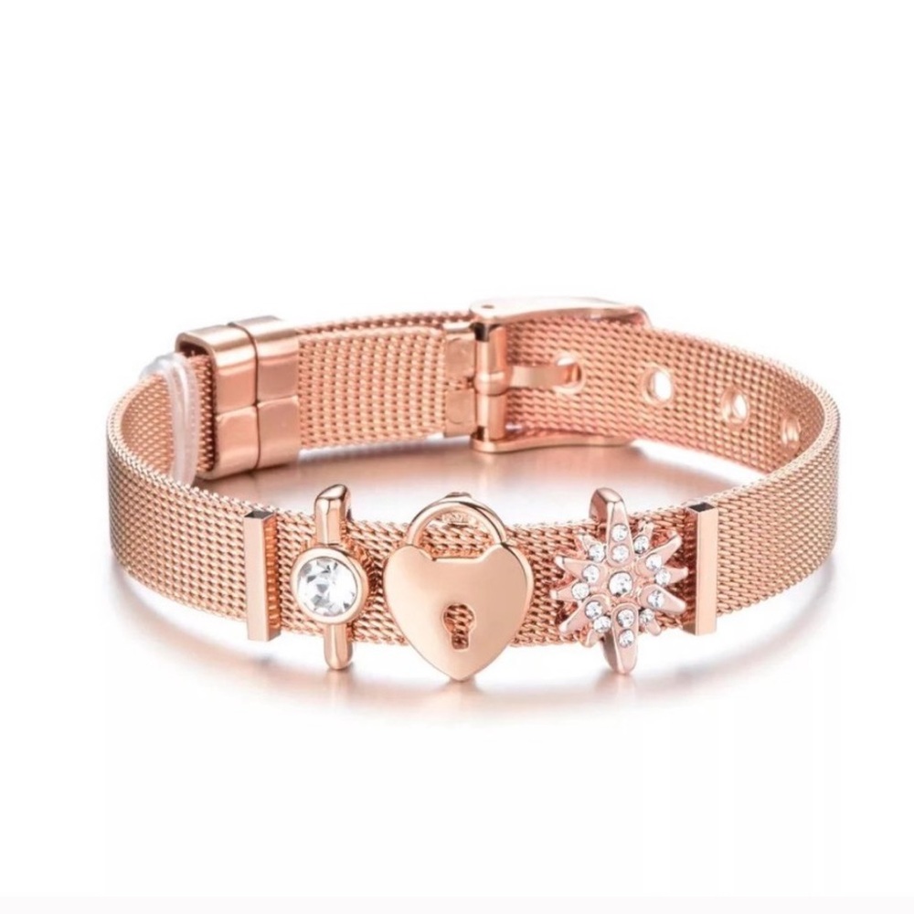 Rose Gold Over Sterling Silver charm adjustable bracelet